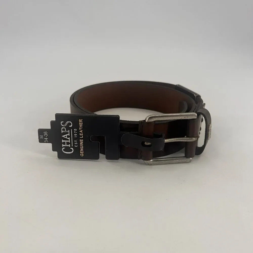 Chaps Mens Belt Genuine Leather Brown 34-36 Casual Jean Belt NWT Heavy Duty Work